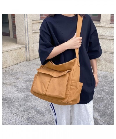 Canvas Shoulder Bags for Women Large Capacity Crossbody Messenger Bag Multiple Pockets Hobo Tote Bag Brown $13.33 Totes