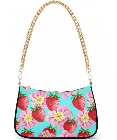 Flower Strawberry Shoulder Bags for Women Crossbody Bags Tote Handbag Stylish Clutch Purse with Chain Strap 7.1x11x2.8 in $17...