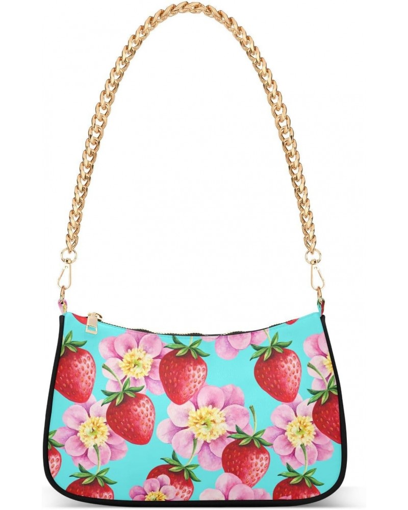 Flower Strawberry Shoulder Bags for Women Crossbody Bags Tote Handbag Stylish Clutch Purse with Chain Strap 7.1x11x2.8 in $17...