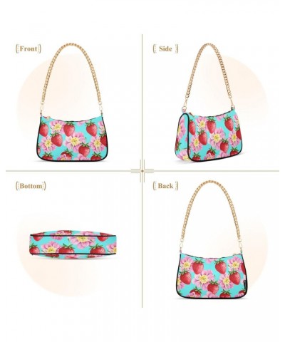 Flower Strawberry Shoulder Bags for Women Crossbody Bags Tote Handbag Stylish Clutch Purse with Chain Strap 7.1x11x2.8 in $17...