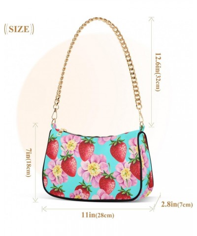 Flower Strawberry Shoulder Bags for Women Crossbody Bags Tote Handbag Stylish Clutch Purse with Chain Strap 7.1x11x2.8 in $17...