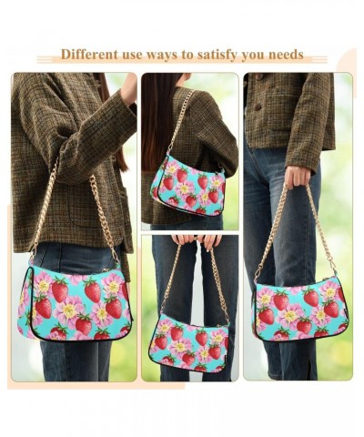 Flower Strawberry Shoulder Bags for Women Crossbody Bags Tote Handbag Stylish Clutch Purse with Chain Strap 7.1x11x2.8 in $17...