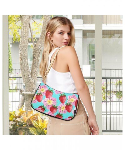 Flower Strawberry Shoulder Bags for Women Crossbody Bags Tote Handbag Stylish Clutch Purse with Chain Strap 7.1x11x2.8 in $17...