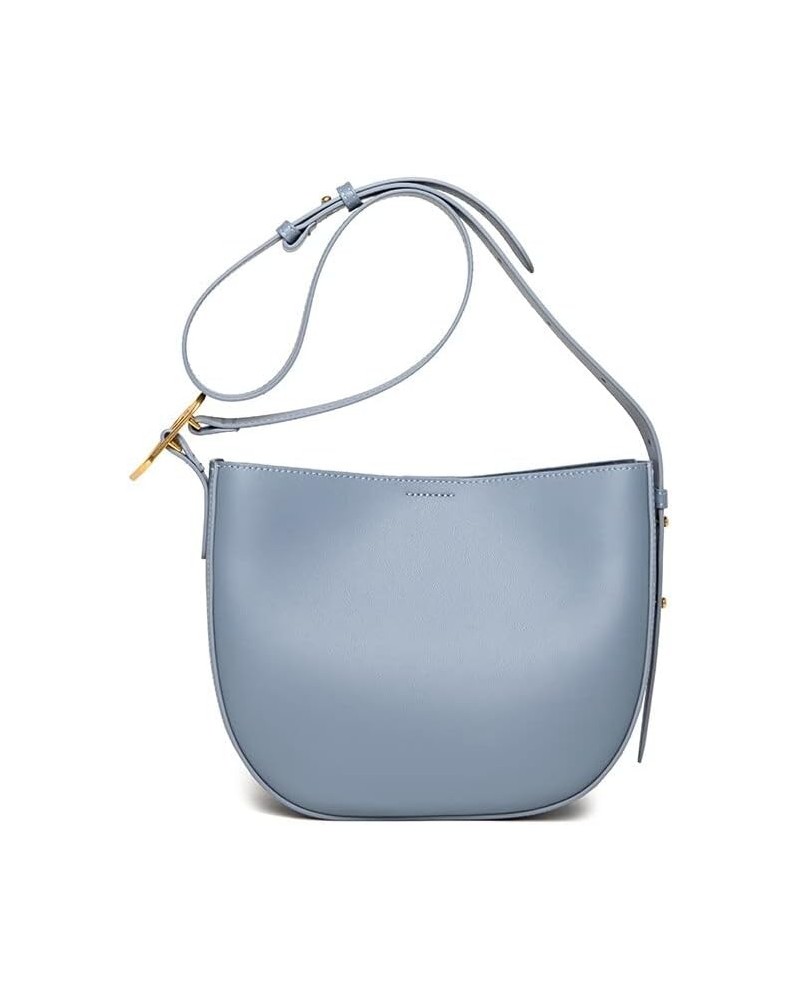 2023 Ladies Genuine Leather Bucket Handbags Women Vintage Cowhide Shoulder Bags Big Volume Female Tote Bag Sky Blue 28cm 11cm...