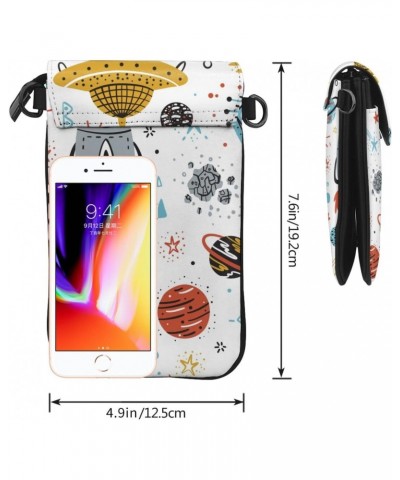 Cartoon Rockets Planets Stars Comets and UFO Small Crossbody Bags for Women Trendy Crossbody Bag Leather Cell Phone Shoulder ...