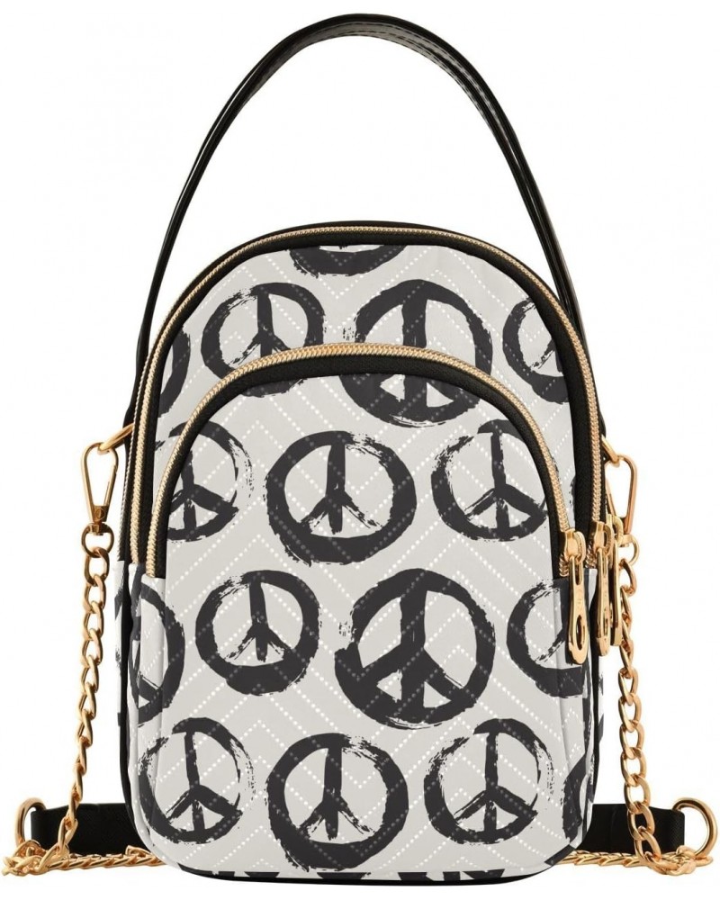 Peace Symbol Pacifists Small Crossbody Handbag for Women Mini Over Shoulder Purse with Three Zippered Pockets Durable Crossbo...