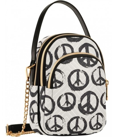 Peace Symbol Pacifists Small Crossbody Handbag for Women Mini Over Shoulder Purse with Three Zippered Pockets Durable Crossbo...