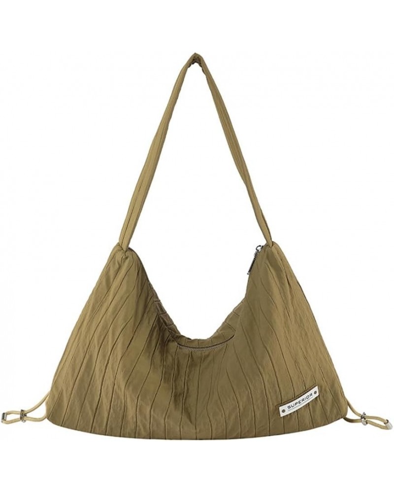 Women's Canvas Shoulder Bag Large Handbag Hobo Fashion Pleated Totes Purse Casual Top Handle Bag with Drawstring Brown $27.58...