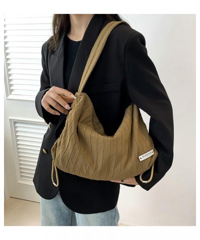 Women's Canvas Shoulder Bag Large Handbag Hobo Fashion Pleated Totes Purse Casual Top Handle Bag with Drawstring Brown $27.58...