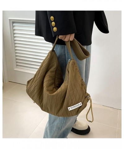 Women's Canvas Shoulder Bag Large Handbag Hobo Fashion Pleated Totes Purse Casual Top Handle Bag with Drawstring Brown $27.58...