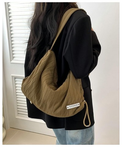 Women's Canvas Shoulder Bag Large Handbag Hobo Fashion Pleated Totes Purse Casual Top Handle Bag with Drawstring Brown $27.58...