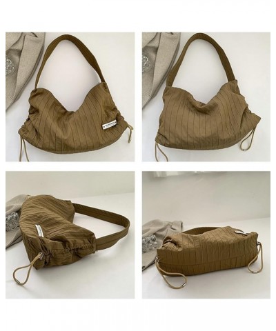 Women's Canvas Shoulder Bag Large Handbag Hobo Fashion Pleated Totes Purse Casual Top Handle Bag with Drawstring Brown $27.58...