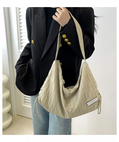 Women's Canvas Shoulder Bag Large Handbag Hobo Fashion Pleated Totes Purse Casual Top Handle Bag with Drawstring Brown $27.58...