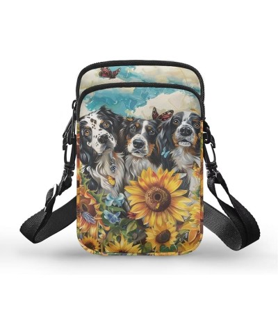 Crossbody Bag for Women Men Shoulder Bag with Double Pockets Cell Phone Wallet Purse Chest Bag Border Collie Sunflowers $12.5...