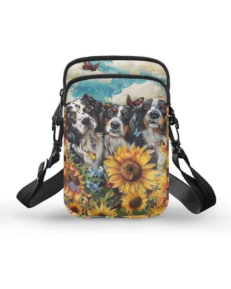 Crossbody Bag for Women Men Shoulder Bag with Double Pockets Cell Phone Wallet Purse Chest Bag Border Collie Sunflowers $12.5...