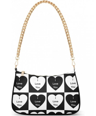 Valentines Day Shoulder Bag Black White Checker Love Heart Women Clutch Handbag Shoulder Purch Boho Bag Date Chain Bag Tote B...