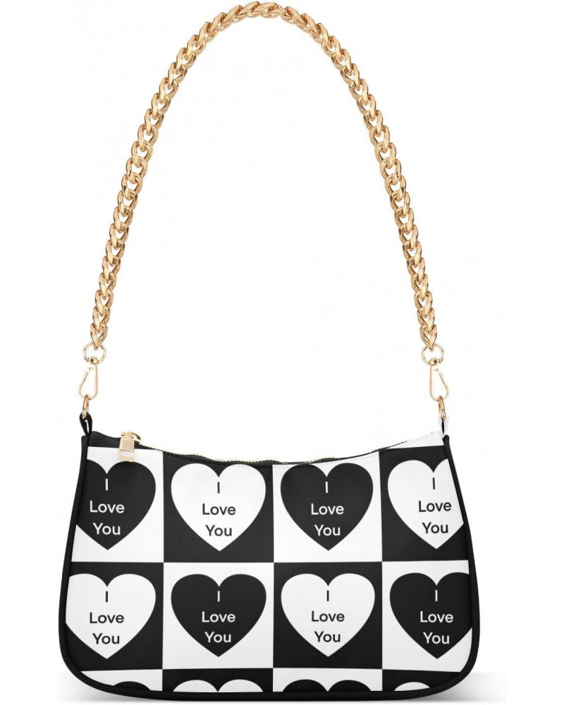 Valentines Day Shoulder Bag Black White Checker Love Heart Women Clutch Handbag Shoulder Purch Boho Bag Date Chain Bag Tote B...