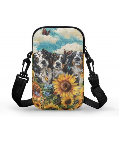 Crossbody Bag for Women Men Shoulder Bag with Double Pockets Cell Phone Wallet Purse Chest Bag Border Collie Sunflowers $12.5...