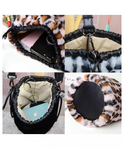 Women Faux Fur Crossbody Shoulder Bag Furry Plush Handbag Leopard Clutch Purse Fashion Gift Black $28.00 Shoulder Bags