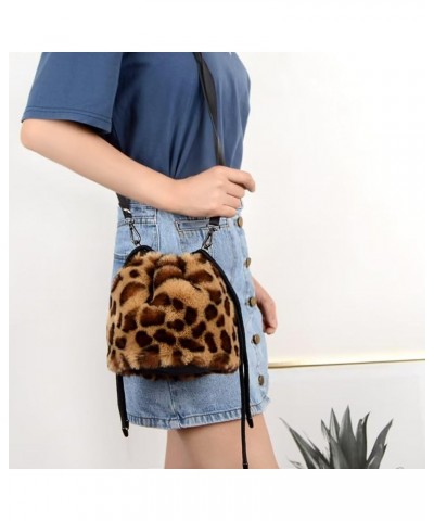 Women Faux Fur Crossbody Shoulder Bag Furry Plush Handbag Leopard Clutch Purse Fashion Gift Black $28.00 Shoulder Bags