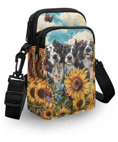 Crossbody Bag for Women Men Shoulder Bag with Double Pockets Cell Phone Wallet Purse Chest Bag Border Collie Sunflowers $12.5...