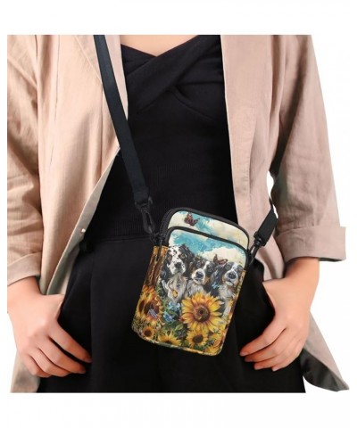 Crossbody Bag for Women Men Shoulder Bag with Double Pockets Cell Phone Wallet Purse Chest Bag Border Collie Sunflowers $12.5...