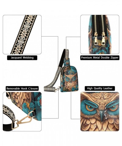 Women's Sling Bag Mysterious Owl in Forest Print with Adjustable Strap Zipper Closure, PU Leather Water Resistant Crossbody B...