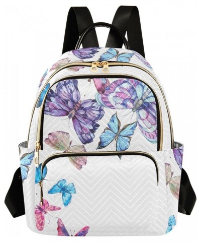 Blue & Pink Butterfly Small Backpack Purse for Women Travel Bag Fashion Daypack Back Pack Shoulder Bag Multicolor Small $19.5...