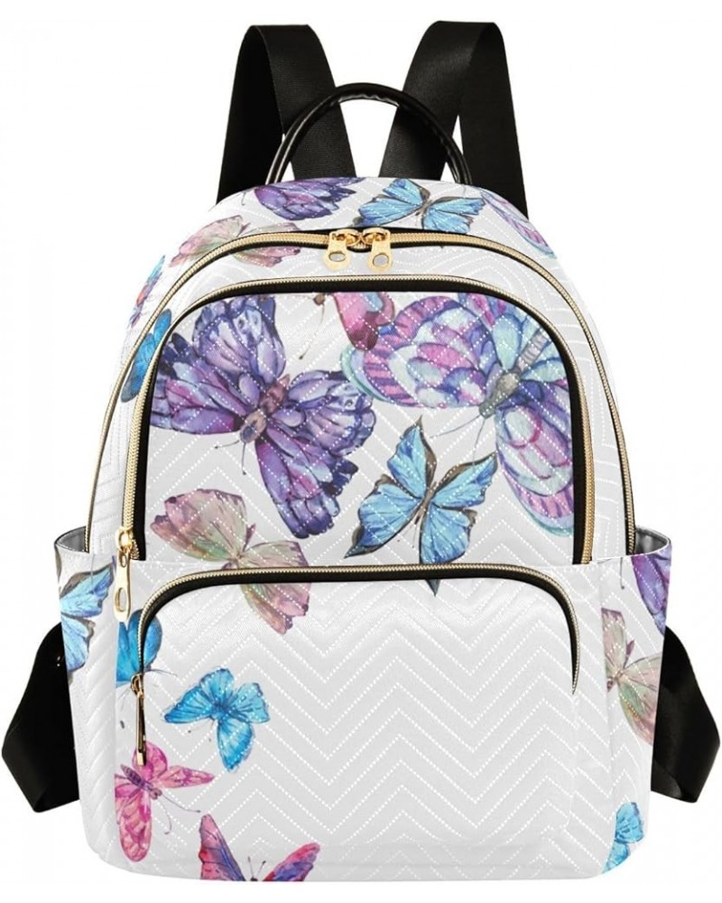 Blue & Pink Butterfly Small Backpack Purse for Women Travel Bag Fashion Daypack Back Pack Shoulder Bag Multicolor Small $19.5...