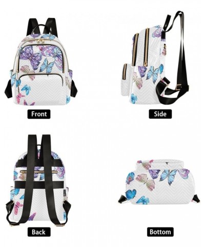 Blue & Pink Butterfly Small Backpack Purse for Women Travel Bag Fashion Daypack Back Pack Shoulder Bag Multicolor Small $19.5...