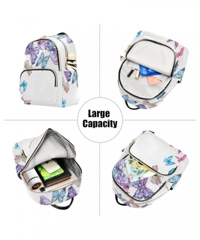 Blue & Pink Butterfly Small Backpack Purse for Women Travel Bag Fashion Daypack Back Pack Shoulder Bag Multicolor Small $19.5...