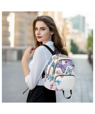 Blue & Pink Butterfly Small Backpack Purse for Women Travel Bag Fashion Daypack Back Pack Shoulder Bag Multicolor Small $19.5...