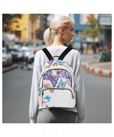 Blue & Pink Butterfly Small Backpack Purse for Women Travel Bag Fashion Daypack Back Pack Shoulder Bag Multicolor Small $19.5...