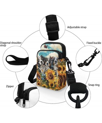 Crossbody Bag for Women Men Shoulder Bag with Double Pockets Cell Phone Wallet Purse Chest Bag Border Collie Sunflowers $12.5...