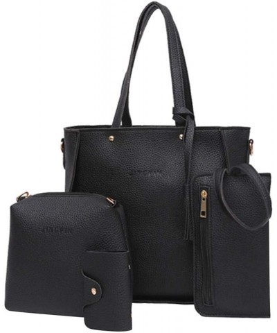 Bags Four Bag Four Tote Women Bags Pieces Wallet Handbag Shoulder Crossbody Set Bag Cute Handbags (Black, one size) Black $16...