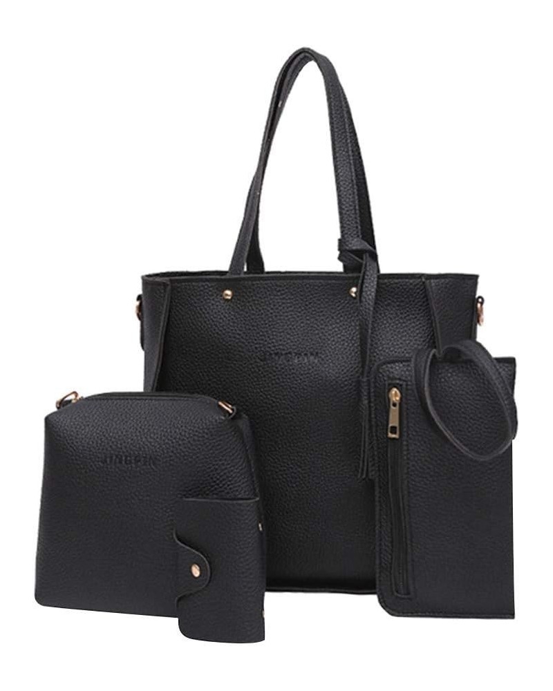 Bags Four Bag Four Tote Women Bags Pieces Wallet Handbag Shoulder Crossbody Set Bag Cute Handbags (Black, one size) Black $16...