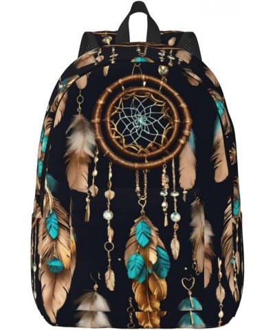 Feather Print Unisex Canvas Bag Canvas Shoulder Pouch Pack Lightweight Backpack For Woman Lady Black Medium $22.65 Backpacks