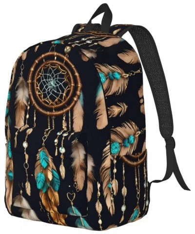 Feather Print Unisex Canvas Bag Canvas Shoulder Pouch Pack Lightweight Backpack For Woman Lady Black Medium $22.65 Backpacks