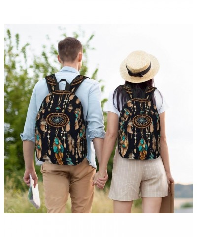 Feather Print Unisex Canvas Bag Canvas Shoulder Pouch Pack Lightweight Backpack For Woman Lady Black Medium $22.65 Backpacks