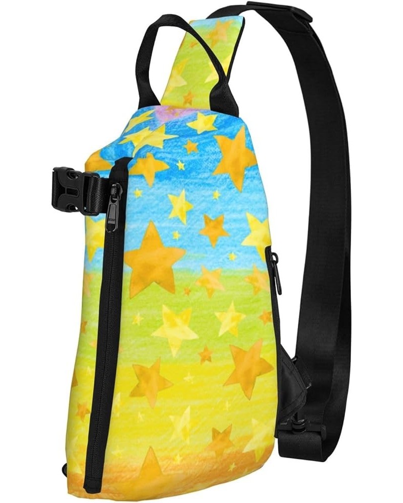 Moth Moon Stars Sling Bags For Men And Women, Chest Bag Crossbody Sling Daypack For Hiking Bike Travel Stars Colorful Board $...