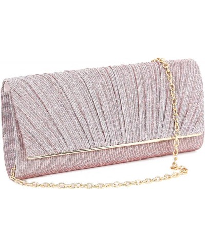 Womens Pleated Shiny Glitter Clutch Handbag Evening Envelope Bag Purses for Wedding Party Prom Shiny Glitter Discolouring Pin...