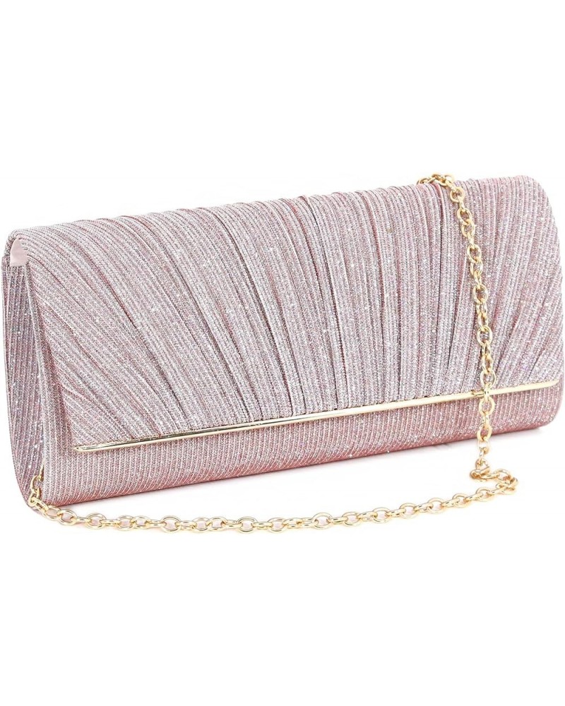 Womens Pleated Shiny Glitter Clutch Handbag Evening Envelope Bag Purses for Wedding Party Prom Shiny Glitter Discolouring Pin...