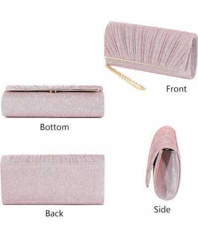 Womens Pleated Shiny Glitter Clutch Handbag Evening Envelope Bag Purses for Wedding Party Prom Shiny Glitter Discolouring Pin...