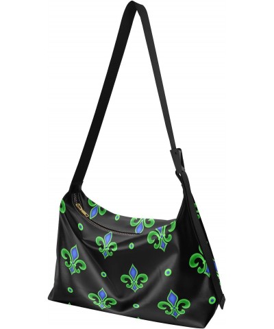 Mardi Gras Women Boho Bag Fleur De Lis Neon Green Shoulder Bag PU Leather Pouch Crossbody Bag Large Tote Handbag For Quick Ge...