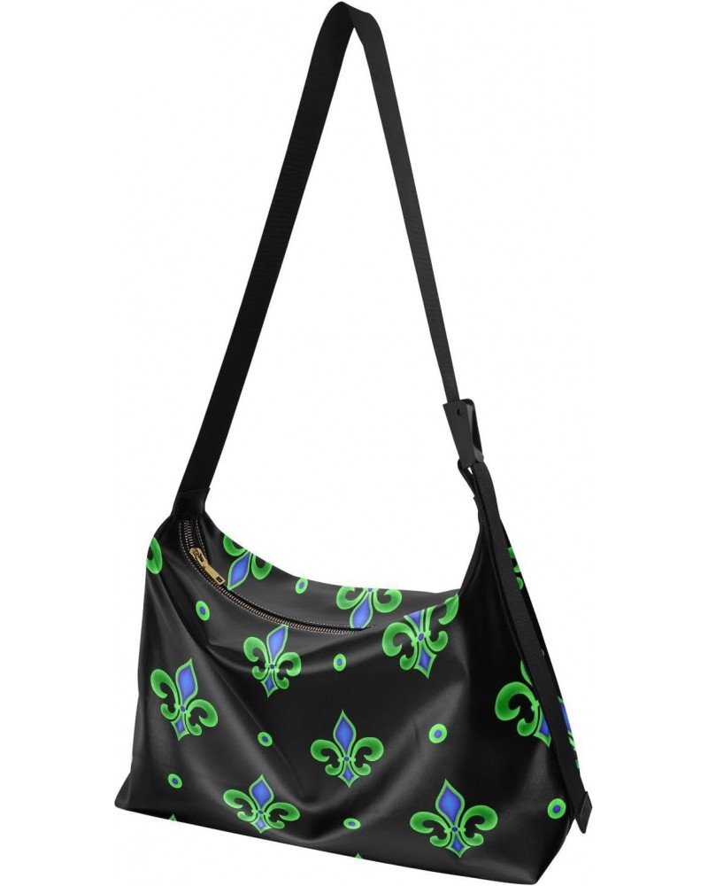 Mardi Gras Women Boho Bag Fleur De Lis Neon Green Shoulder Bag PU Leather Pouch Crossbody Bag Large Tote Handbag For Quick Ge...