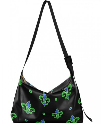 Mardi Gras Women Boho Bag Fleur De Lis Neon Green Shoulder Bag PU Leather Pouch Crossbody Bag Large Tote Handbag For Quick Ge...