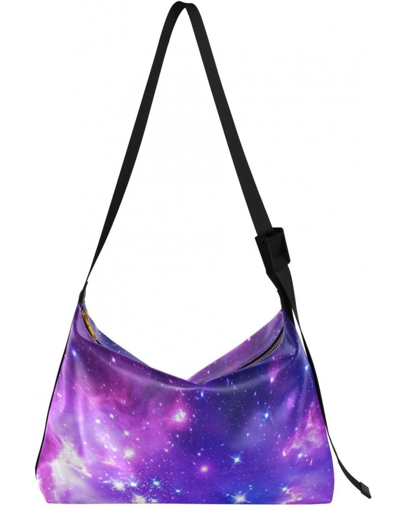 Purple Galaxy Womens Shoulder Bag Hobo Crossbody Leather Casual Tote Bag for Women Large Outer Space Handbag Shopping Bag $17...