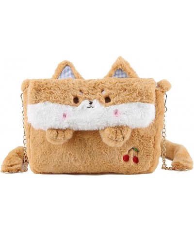 Women Plush Shoulder Bag Cute Cartoon Animals Shaped Crossbody Handbag Novelty Tote Bag Brown $9.90 Totes