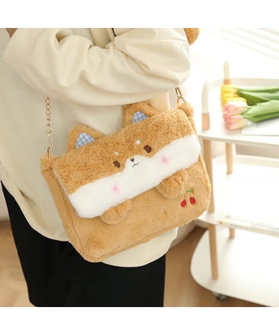 Women Plush Shoulder Bag Cute Cartoon Animals Shaped Crossbody Handbag Novelty Tote Bag Brown $9.90 Totes