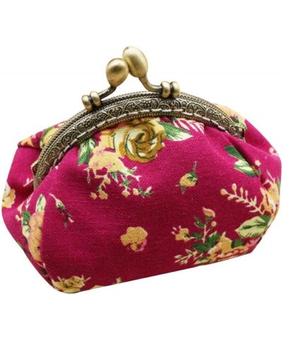 Women Change Purse, Retro Vintage Flower Small Wallet Hasp Purse Clutch Bag Hot Pink $7.49 Wallets